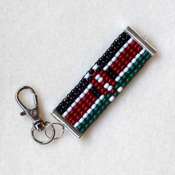 Kenya Kenyan flag bead keychain / bag charm, handmade, seed beads - Picture 1 of 5